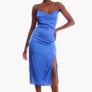 Forever 21 blue satin slip Midi dress size small